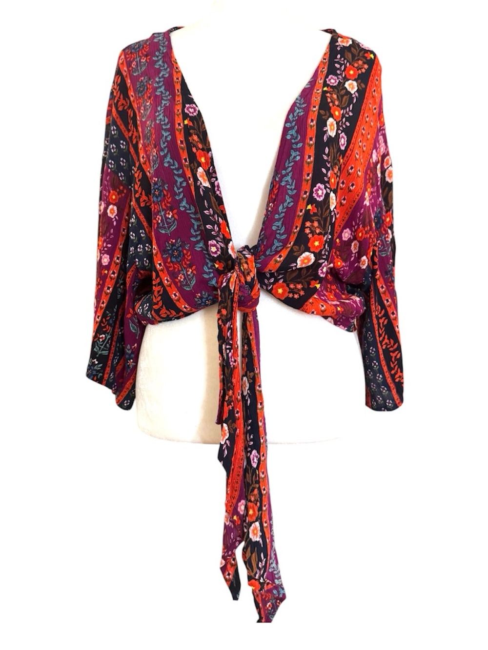 PATRONS OF PEACE by Anthropologie, boho floral, front tie shrug, size M